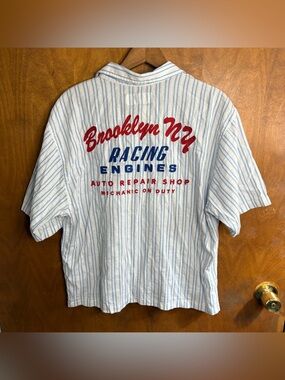 Aeropostale Striped Button Down Brooklyn Racing Mechanic Shirt NWT Embroidered